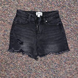 Black jean shorts with rip detail